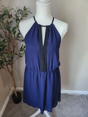 H&M Navy Halter Mini Dress with Black Center Trim